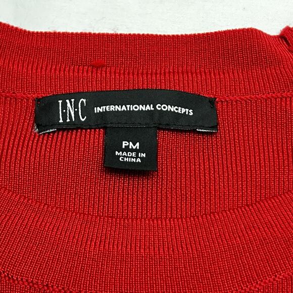 INC Red Knit Sweater Rhinestones & Beads Down Cold Shoulder Sleeve Size PM - Picture 6 of 9